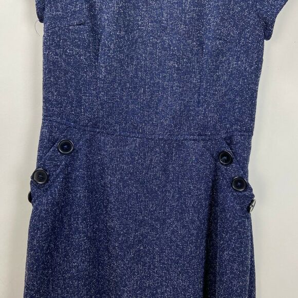 eShakti Custom 6 Womens Blue Tween Pockets Cap Sleeve A-line Dress - Picture 3 of 7